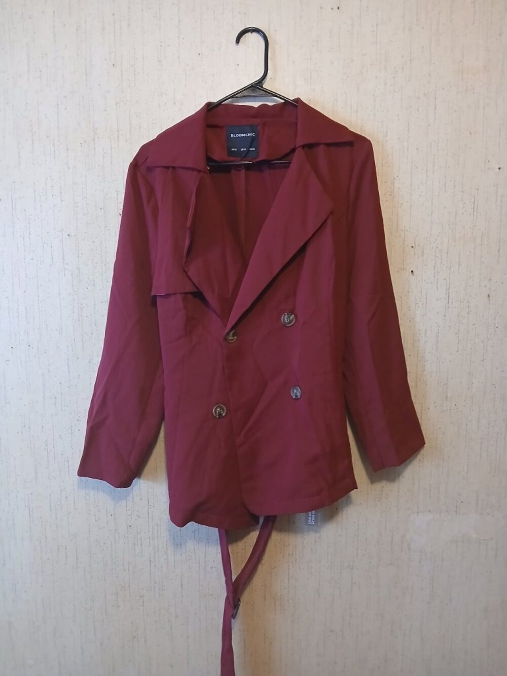 BloomChic Burgundy Belted Blazer Jacket